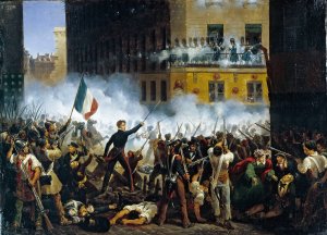 Combat de la rue de Rohan, le 29 juillet 1830 by Hippolyte Lecomte Oil Painting