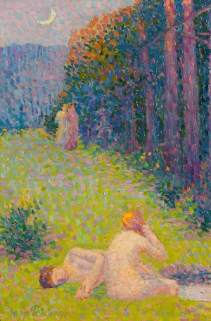 Bathers in a summer landscape by Hippolyte Petitjean Oil Painting