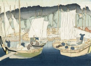 Bootjes in de haven van Shiogama by Hirafuku Hyakusui Oil Painting
