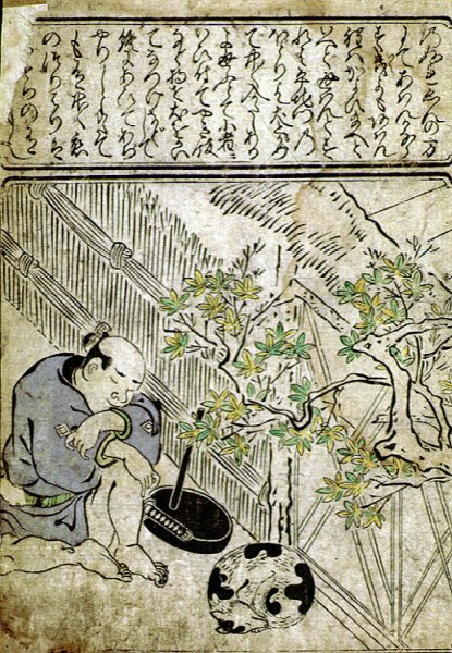 Main Product Photo of From the book Man and Dog Beside Fence Painting by Hishikawa Moronobu