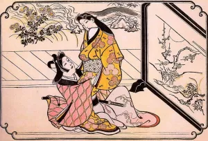 Young Couple by Hishikawa Moronobu - Oil Painting Reproduction