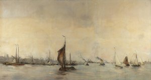 Gezicht op het IJ vanaf de Oranjesluizen bij Schellingwoude naar het westen by Hobbe Smith Oil Painting