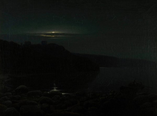 Hammershus in the moonlight  by Holger Drachmann - Hand-Painted Oil Painting Reproduction