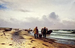 Bringing In The Catch, Skagen by Holger Lubbers Oil Painting