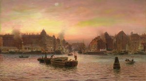 Parti Fra Nyhavn Set Fra Gronlandske Handelsplads Efter Solnedgang by Holger Lubbers Oil Painting