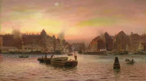 Parti Fra Nyhavn Set Fra Gronlandske Handelsplads Efter Solnedgang by Holger Lubbers Oil Painting
