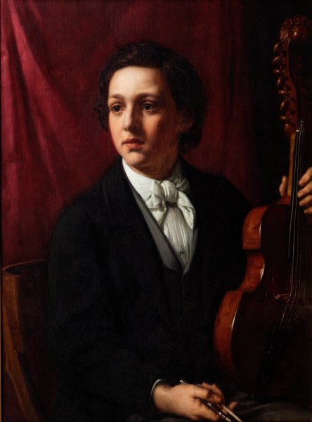 A young musician with her violin. Portrait of Ms. Rung  by Holger Roed - Hand-Painted Oil Painting Reproduction