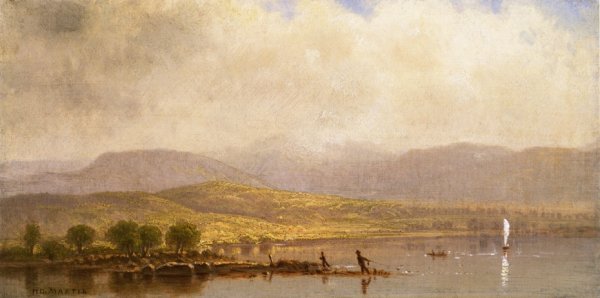 Landscape with Fisherman by Homer Dodge Martin - Hand-Painted Oil Painting Reproduction