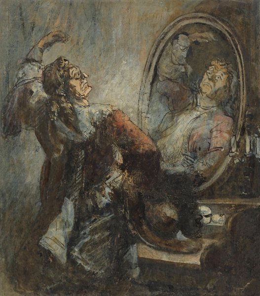 Main Product Photo of Actor Posing In Front Of A Mirror  Painting by Honore Daumier