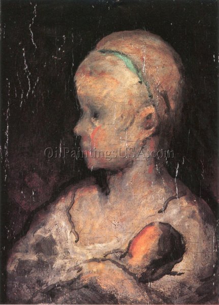 Main Product Photo of Child with Doll Painting by Honore Daumier