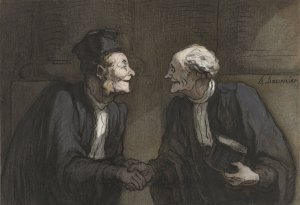 Deux avocats; la poignee de main by Honore Daumier Oil Painting