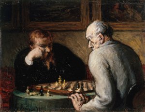 Joueurs d'echecs by Honore Daumier Oil Painting
