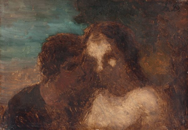 Main Product Photo of La Confidence ou Le baiser de Judas  Painting by Honore Daumier