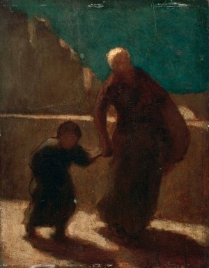 On a Bridge at Night by Honore Daumier Oil Painting