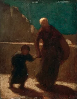 On a Bridge at Night by Honore Daumier Oil Painting