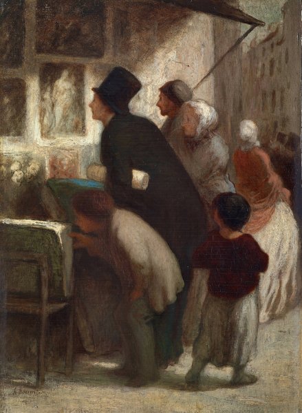 Outside the Print-Seller's Shop  by Honore Daumier - Hand-Painted Oil Painting Reproduction
