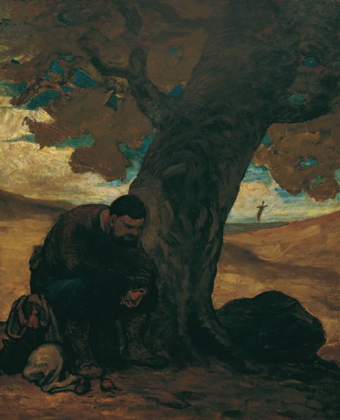Main Product Photo of Sancho Pansa, unter einem Baum ausruhend  Painting by Honore Daumier