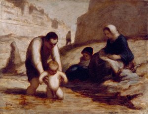 The First Bath by Honore Daumier Oil Painting
