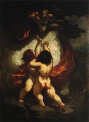 Two Cupids with Red Drapery painting by Honore Daumier