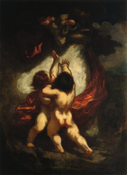 Two Cupids with Red Drapery
