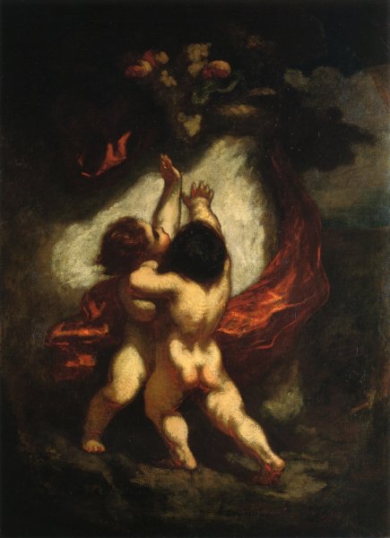 Main Product Photo of Two Cupids with Red Drapery Painting by Honore Daumier