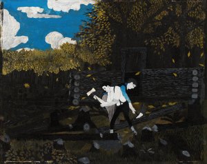 Abraham Lincoln and His Father Building Their Cabin on Pigeon Creek by Horace Pippin Oil Painting