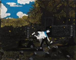 Abraham Lincoln and His Father Building Their Cabin on Pigeon Creek by Horace Pippin Oil Painting