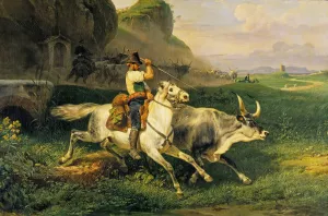 A Roman Herdsman driving Cattle by Horace Vernet Oil Painting