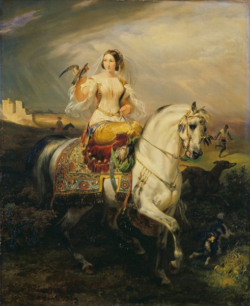 Main Product Photo of An Algerian Lady Hawking  Painting by Horace Vernet