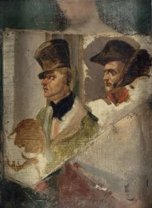 Etudes de tetes pour 'La Barriere de Clichy - Defense de Paris, le 30 mars 1814' by Horace Vernet Oil Painting