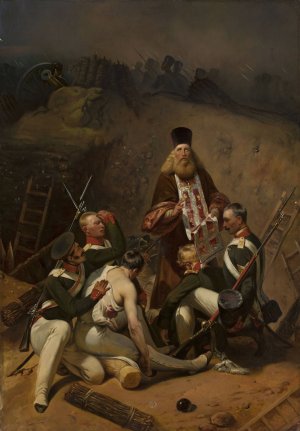 Priest blessing soldiers by Horace Vernet Oil Painting