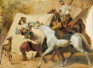 Study for the attack of Abd el Kader 's Smalah by the Duke d'Aumale by Horace Vernet Oil Painting