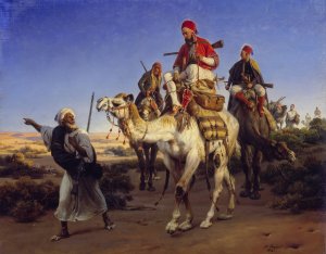 The Artist and his Companions travelling in the Desert by Horace Vernet Oil Painting