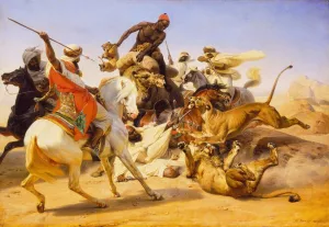 The Lion Hunt by Horace Vernet Oil Painting