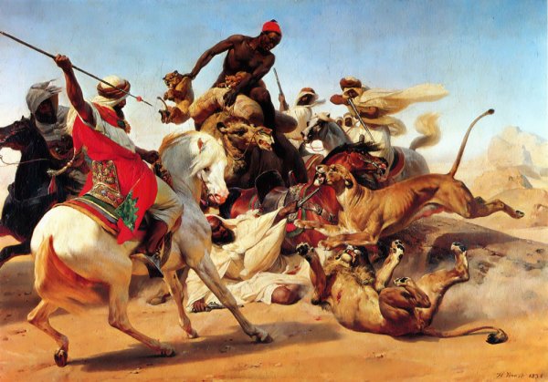 Main Product Photo of The Lion Hunt Painting by Horace Vernet