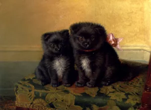 Two Chow Pups Seated on a Chair in an Interior by Horatio Henry Couldery Oil Painting