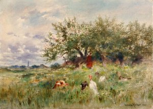 Watching The Turkeys by Horatio Walker Oil Painting