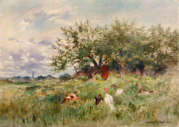 Watching The Turkeys by Horatio Walker - Hand-Painted Oil Painting Reproduction