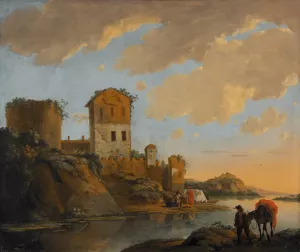 Italian River Landscape with Ruins by Horatius De Hooch Oil Painting