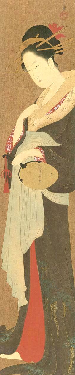 A Beauty Holding a Fan by Hosoda Yeishi - Hand-Painted Oil Painting Reproduction