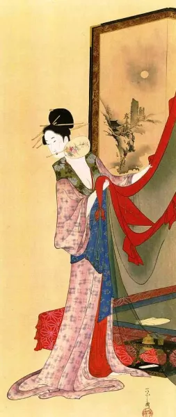 A Beauty in a Bed Chamber painting by Hosoda Yeishi