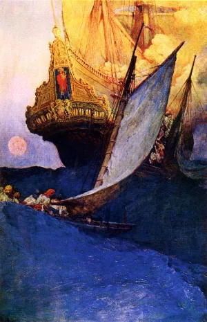 Attack on a Galleon by Howard Pyle - Oil Painting Reproduction