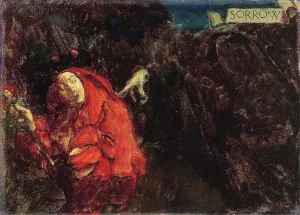 Sorrow also known as The Castle of Content / Through a Darkness Black painting by Howard Pyle