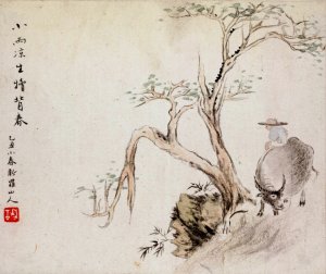 A Man Sits on a Water Buffalo by Hua Yan Oil Painting