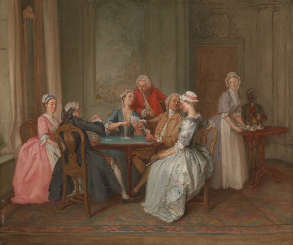 A Game of Quadrille  by Hubert-Francois Gravelot - Hand-Painted Oil Painting Reproduction