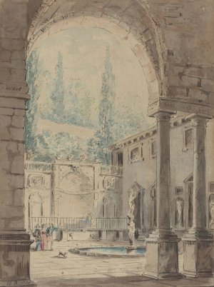 Courtyard of the Villa Pliniana by Hubert Robert (Follower) Oil Painting