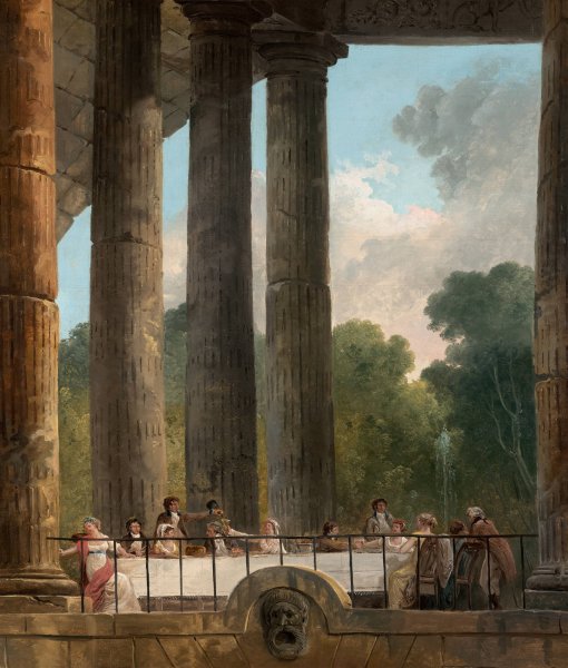 A Banquet in the Ruins of a Temple  by Hubert Robert - Hand-Painted Oil Painting Reproduction