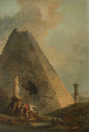 A Capriccio With The Pyramid Of Cestius And Travellers In An Italianate Landscape by Hubert Robert Oil Painting