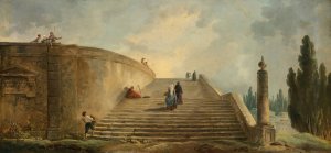 A Grand Staircase by Hubert Robert Oil Painting