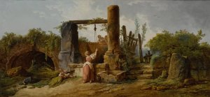 A peasant woman at a well by Hubert Robert Oil Painting